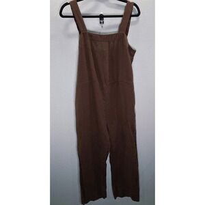 Quince 100% European Linen Jumpsuit Chocolate Brown Square Neck Wide Leg Small